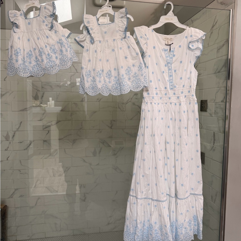 Mommy & me dresses with Light Blue Floral Embroidery